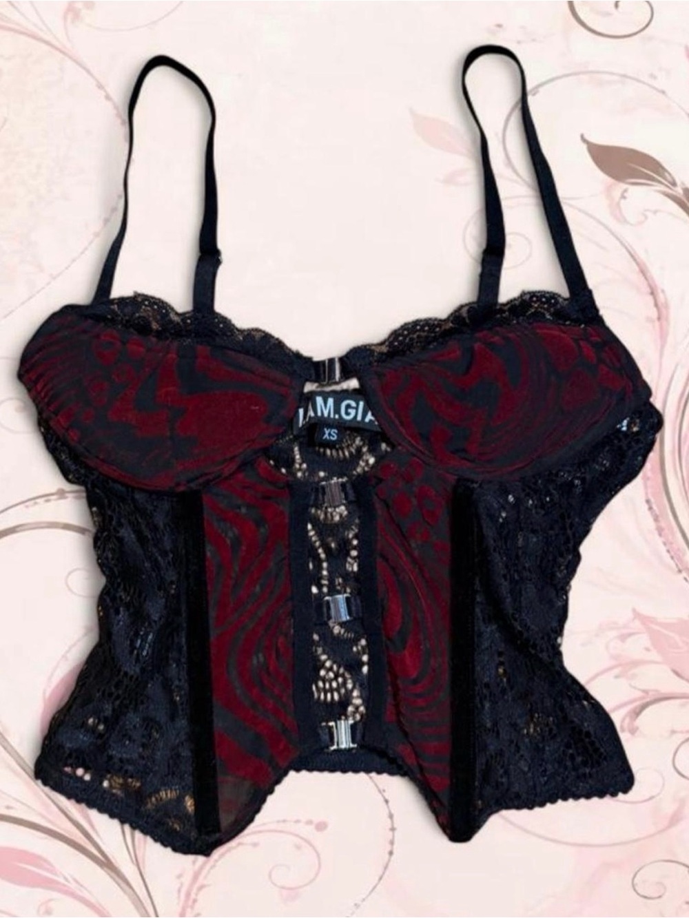 I.AM.GIA Red and Black Lace Corset Top